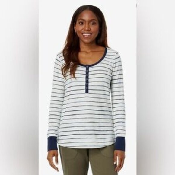 LL Bean White Navy Waffle Thermal Henley Top Size 3X - Picture 1 of 6